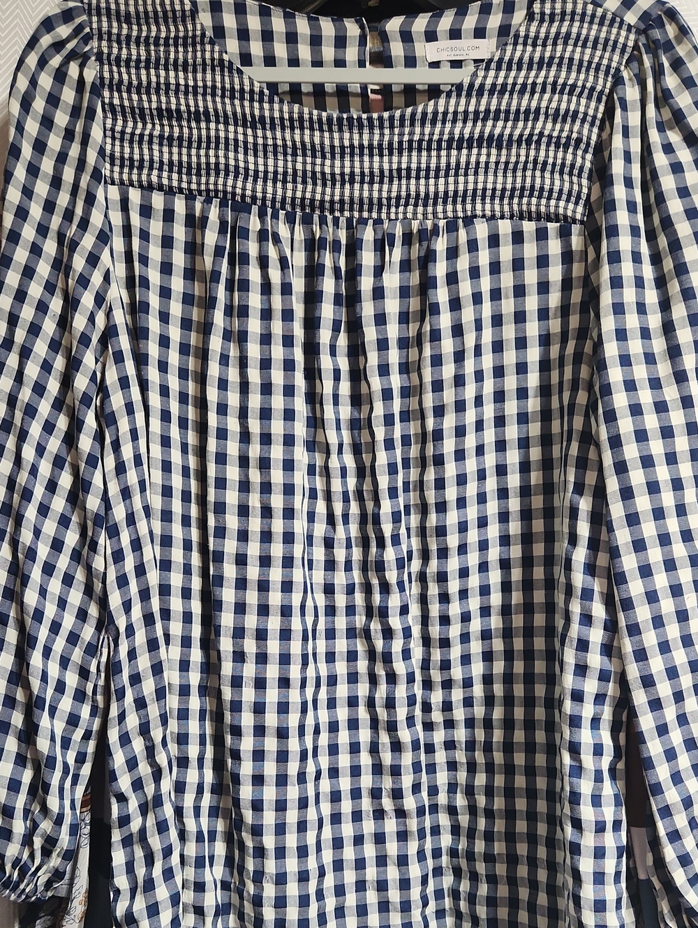 1X Chic Soul Navy and White Gingham Smocked Shirt